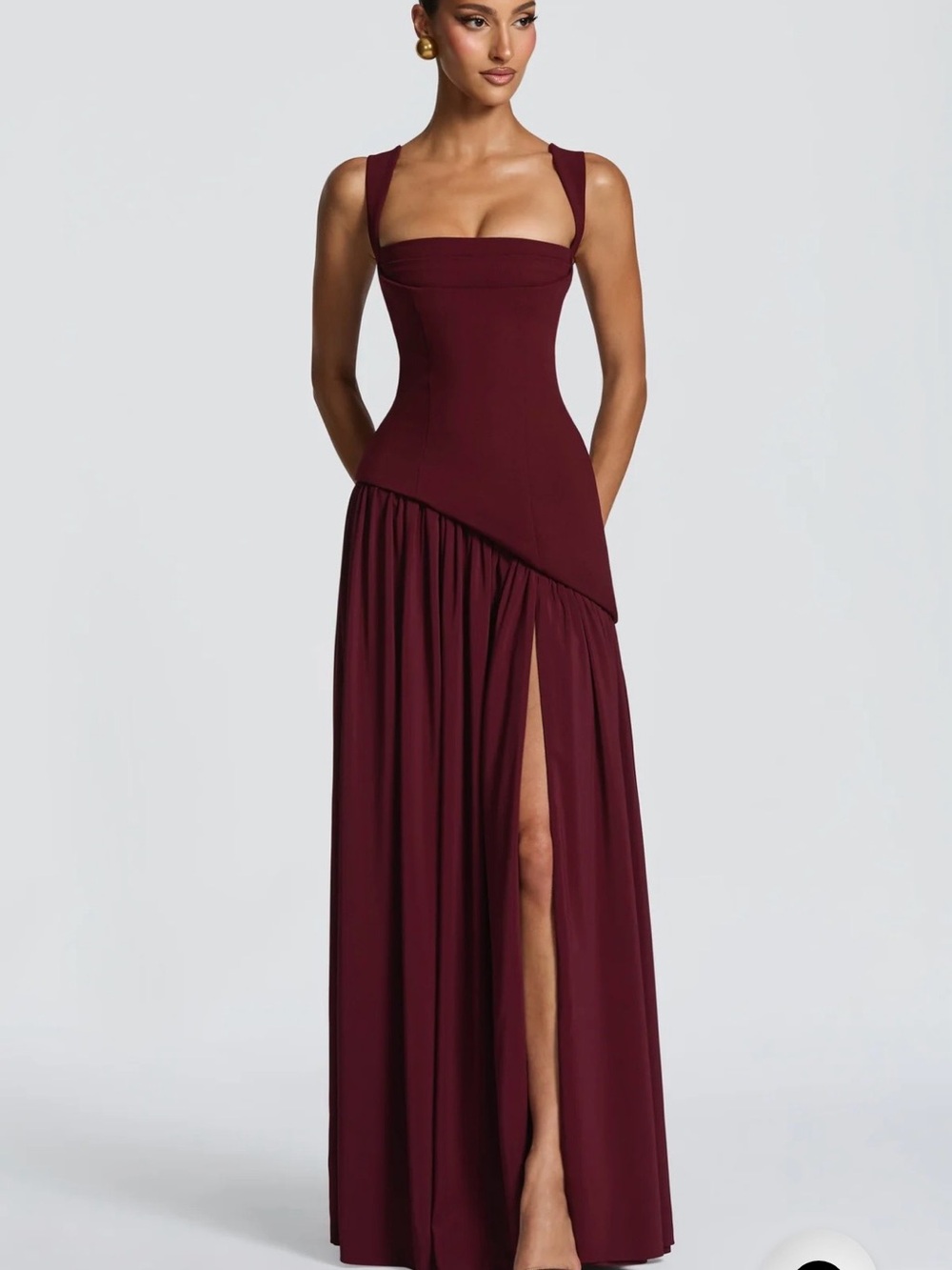 Structured Burgundy High-Low Evening Dress